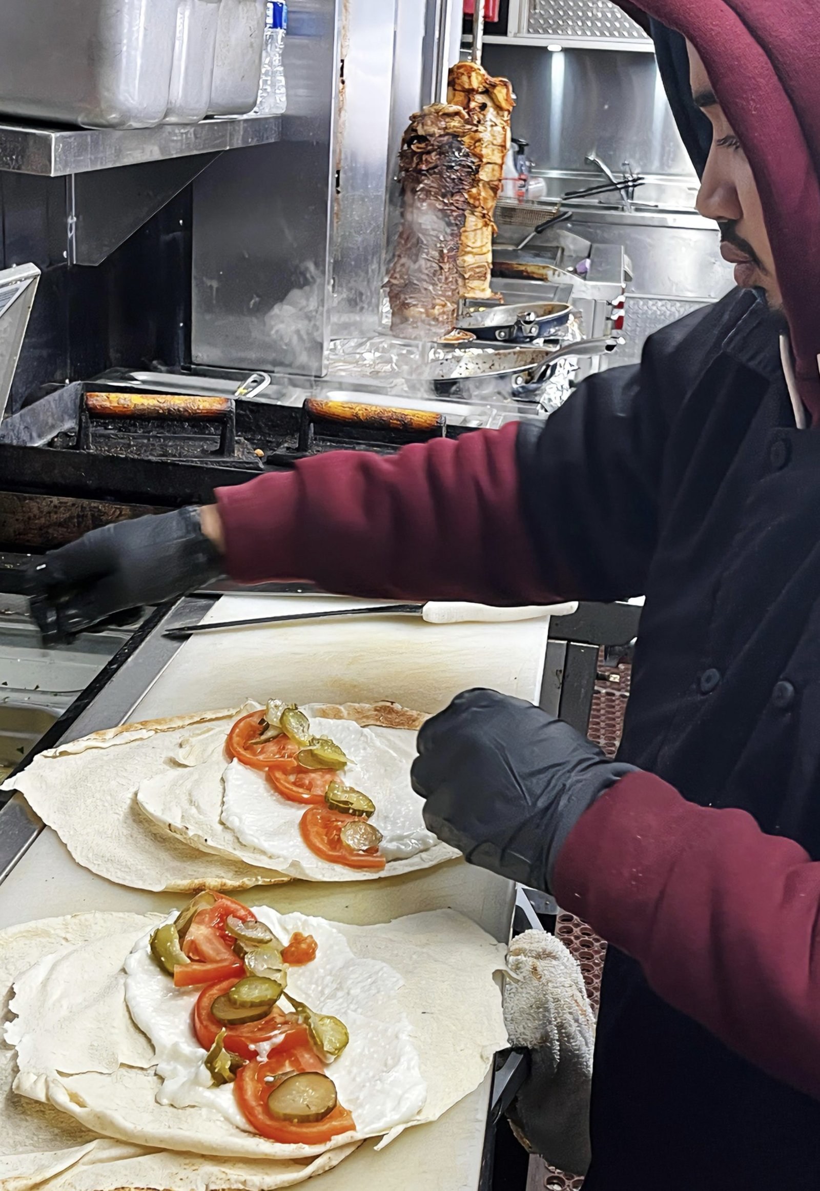 Shawarma Stop Chef Making Chicken Shawarma Sandwich